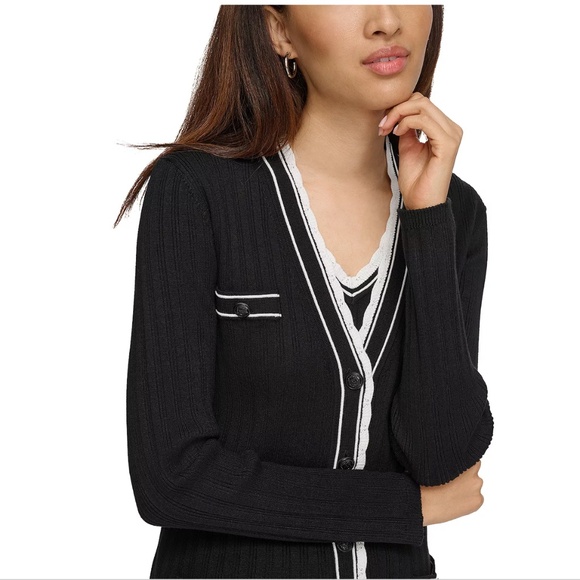 Karl Lagerfeld Paris Scalloped Trim Cardigan - Picture 5 of 11